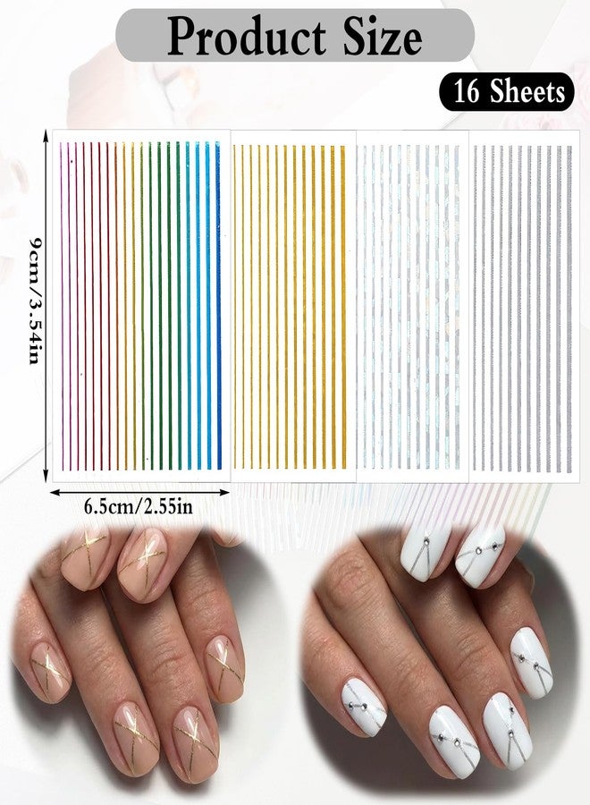 Yuanchu 16 Sheets Nail Sticker, French Line Stickers Gold Silver Multicolor Nails Striping Tape for DIY Nail Art Decals Manicure Designs - Image 3