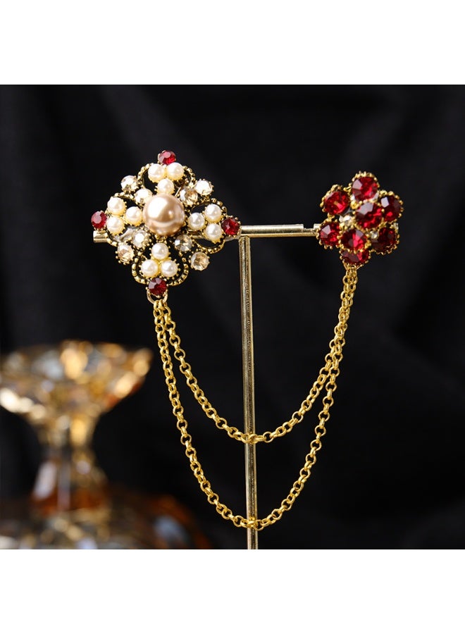 KUYING Retro Fashion Baroque Rhinestone Chain Brooch 