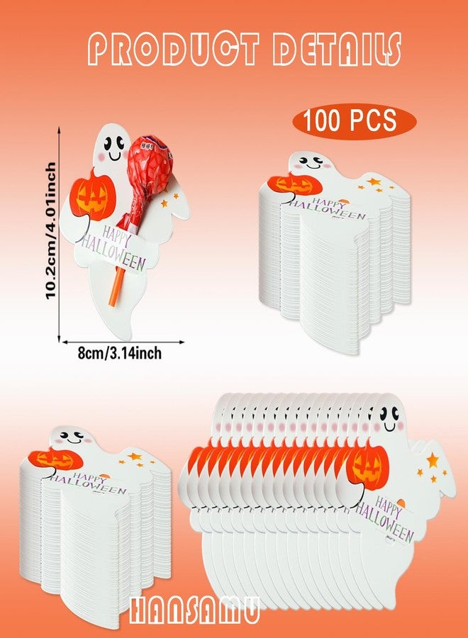 HANSAMU 100 Pcs Halloween Lollipop Candy Holder Paper Cards Ghost Pumpkin Package Wrapping Decorations for Party Gift Accessories - Image 2