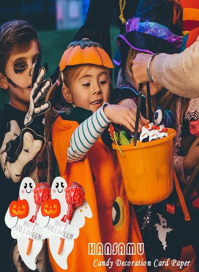 HANSAMU 100 Pcs Halloween Lollipop Candy Holder Paper Cards Ghost Pumpkin Package Wrapping Decorations for Party Gift Accessories - Image 4