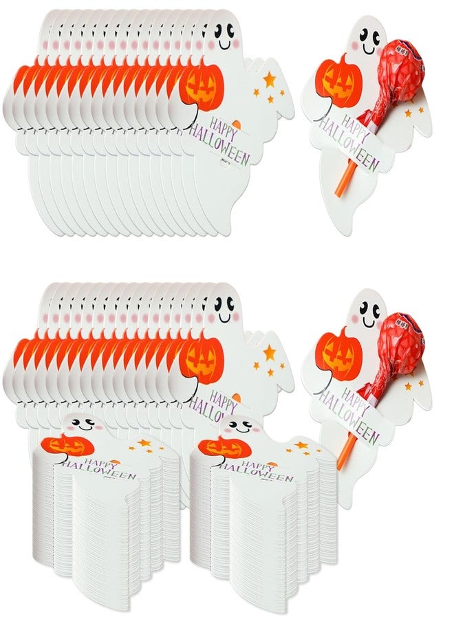 HANSAMU 100 Pcs Halloween Lollipop Candy Holder Paper Cards Ghost Pumpkin Package Wrapping Decorations for Party Gift Accessories - Image 1