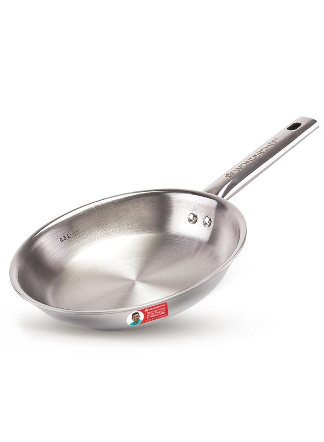 Wonderchef Stella Triply Stainless Steel Fry Pan | 20 cm, 1 litres | Compatible with Gas Stove, Induction, Ceramic Cooktop | Non-Toxic | Uniform Heating | Heavy-Duty Handle | 10-Year Warranty - Image 1