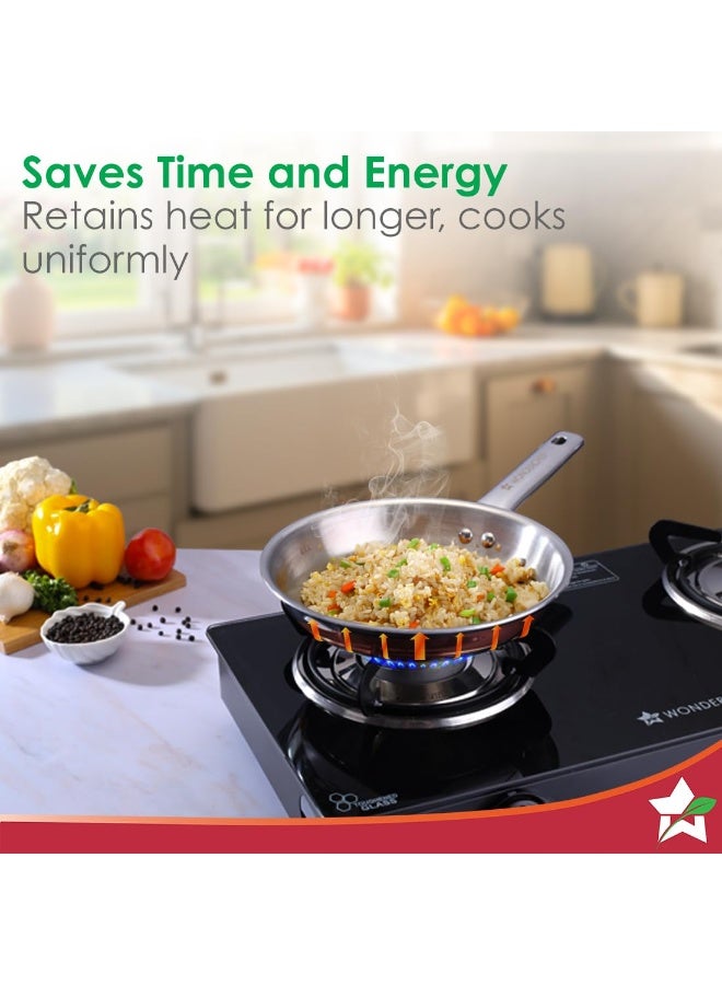 Wonderchef Stella Triply Stainless Steel Fry Pan | 20 cm, 1 litres | Compatible with Gas Stove, Induction, Ceramic Cooktop | Non-Toxic | Uniform Heating | Heavy-Duty Handle | 10-Year Warranty - Image 2