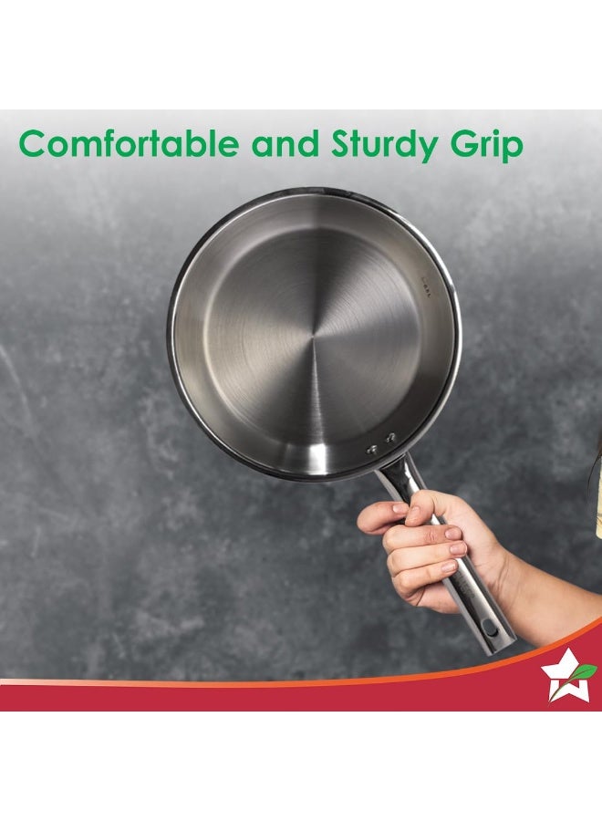 Wonderchef Stella Triply Stainless Steel Fry Pan | 20 cm, 1 litres | Compatible with Gas Stove, Induction, Ceramic Cooktop | Non-Toxic | Uniform Heating | Heavy-Duty Handle | 10-Year Warranty - Image 3