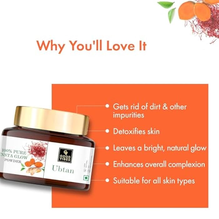 Good Vibes Ubtan Insta Glow Powder for Face | Hydrating Pack with Turmeric Saffron & Sandalwood | Suits All Skin Types | No Parabens Sulfates & Mineral Oil | 5.29 Oz/150g - Image 4