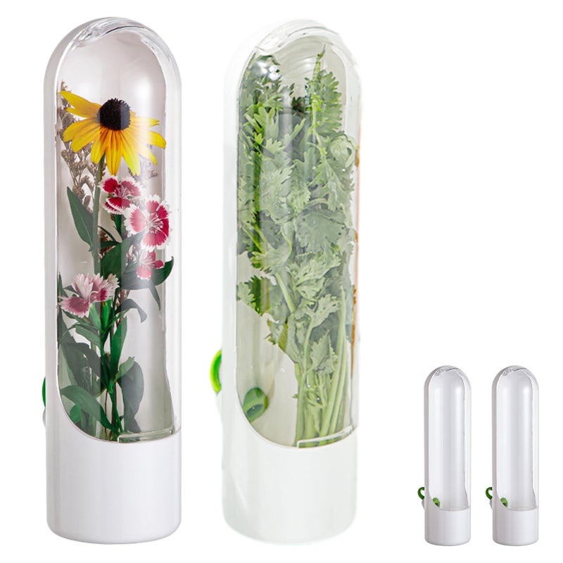 Restynic 2 Pack Herb Keeper Container for Refrigerator, Clear Storage Bottle for Cilantro Parsley Mint, Fresh Produce Saver, Extends Freshness for 2-3 Weeks - Image 1