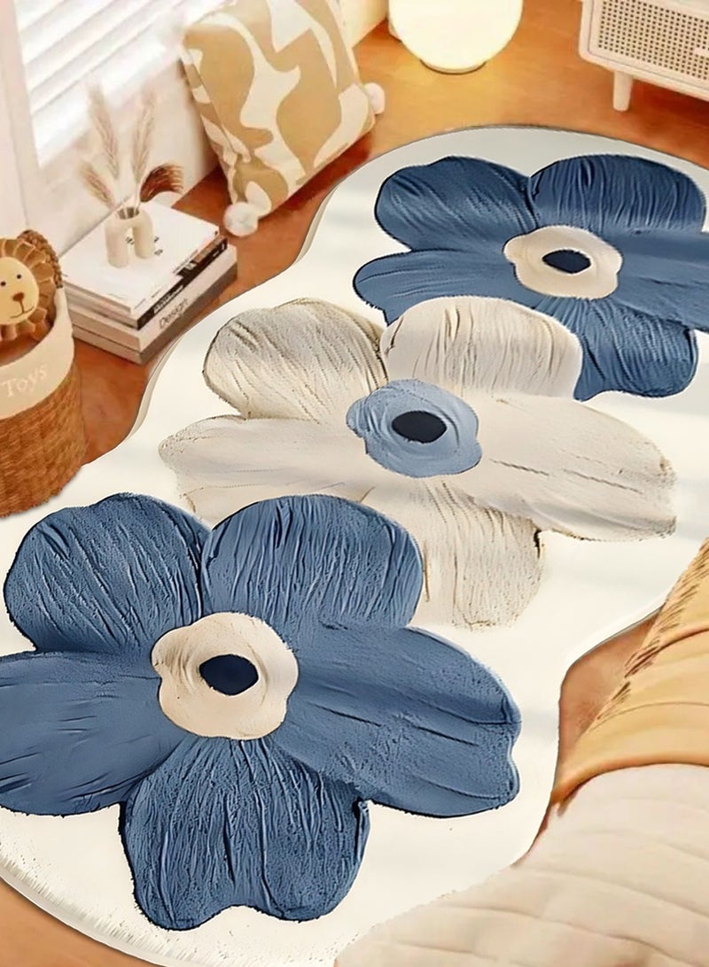 لوبيتيز سجاد فرش زهرة قياسي غير منتظم ، يستخدم للسجاد المضاد للانزلاق في الغرف وغرف المعيشة ، والسجاد الديكور الداخلي ، (أزرق ، 150 * 60 سم) - Image 3