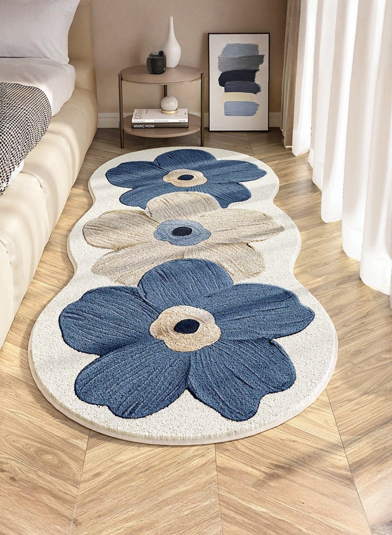 لوبيتيز سجاد فرش زهرة قياسي غير منتظم ، يستخدم للسجاد المضاد للانزلاق في الغرف وغرف المعيشة ، والسجاد الديكور الداخلي ، (أزرق ، 150 * 60 سم) - Image 1