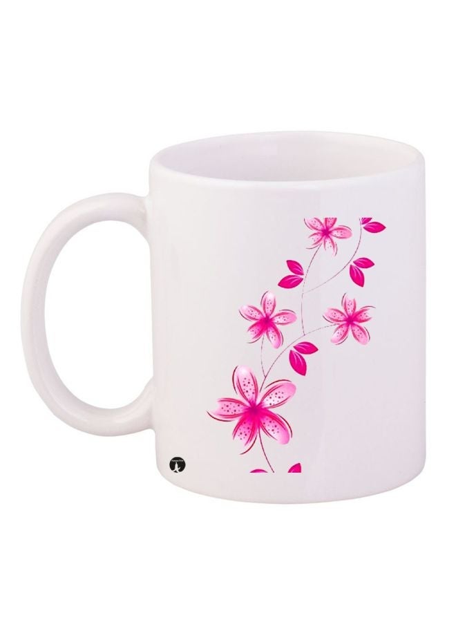 RYN Floral Printed Ceramic Coffee Mug White/Pink 11ounce
