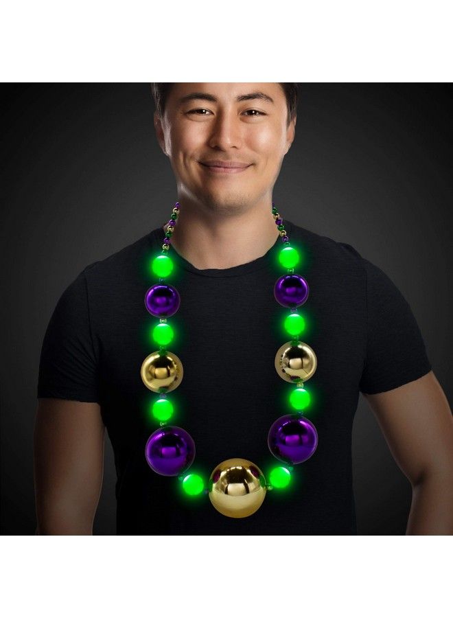 Windy City Novelties Led Light Up 44" Jumbo Mardi Gras Bead Necklace ; Mardi Gras Party Supplies Mardi Gras Costume Acessory Party Favors Raves Edm Concerts Birthdays Parades  - Image 3