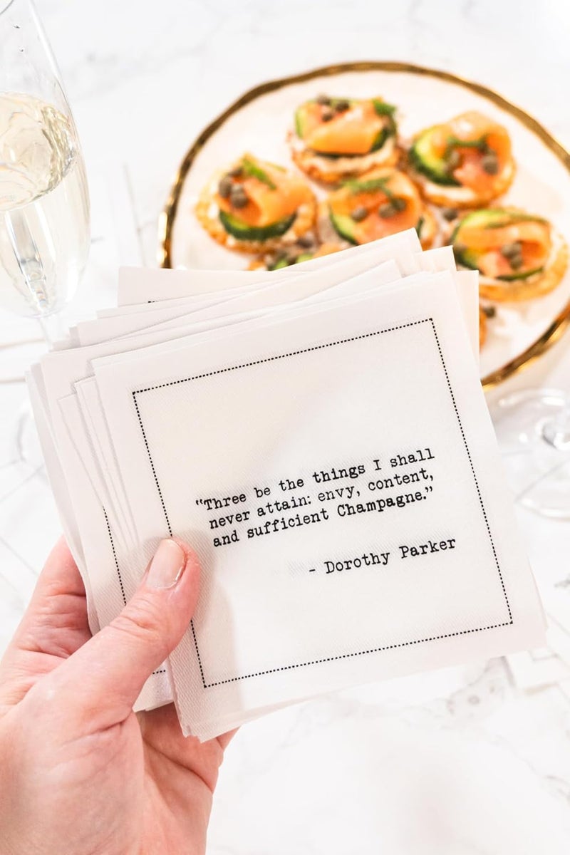 FIVE STAR NAPKINS مناديل كوكتيل قطنية بيضاء من فئة الخمس نجوم 45 × 45 50 عبوة اقتباسات الشمبانيا للحفلات والأعراس وأعياد الميلاد والعطلات - Image 4