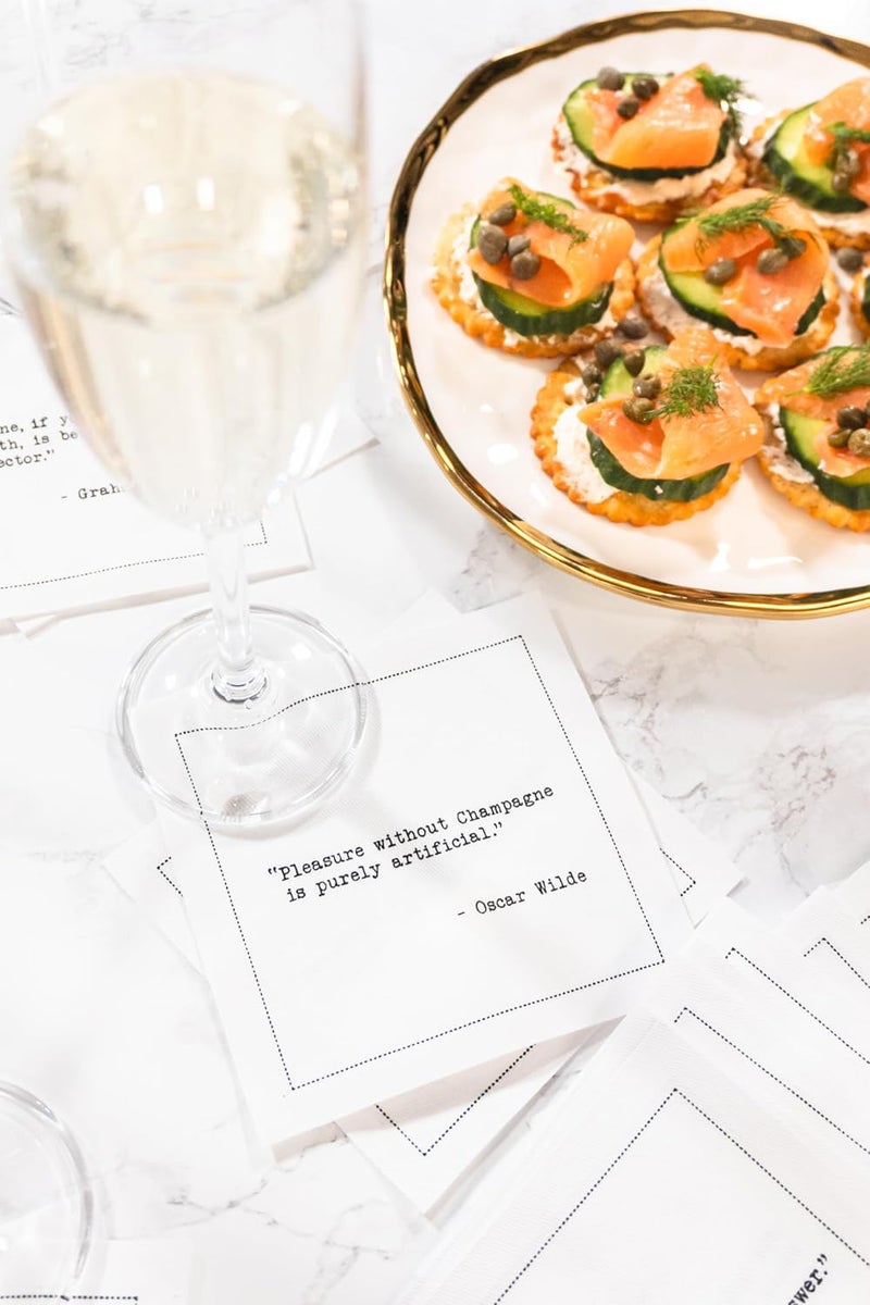 FIVE STAR NAPKINS مناديل كوكتيل قطنية بيضاء من فئة الخمس نجوم 45 × 45 50 عبوة اقتباسات الشمبانيا للحفلات والأعراس وأعياد الميلاد والعطلات - Image 2