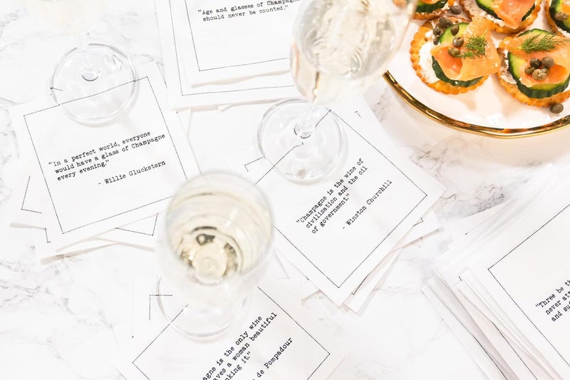 FIVE STAR NAPKINS مناديل كوكتيل قطنية بيضاء من فئة الخمس نجوم 45 × 45 50 عبوة اقتباسات الشمبانيا للحفلات والأعراس وأعياد الميلاد والعطلات - Image 5
