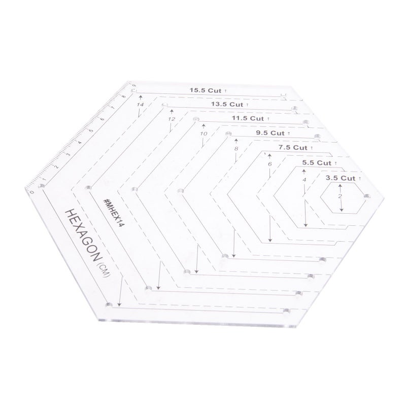 Yetaha Hexagon Ruler Sewing Patchwork Template Handmade Drawing Tools for DIY Crafting Quilting Art Supplies155Cut Hexagon