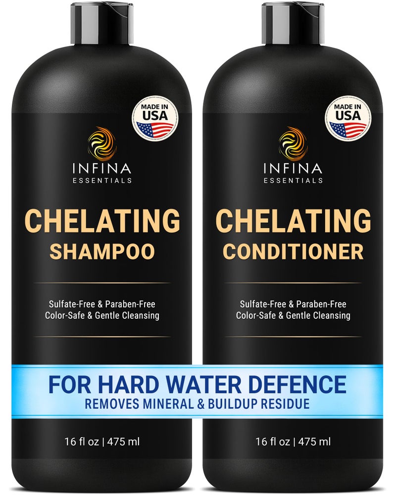 INFINA ESSENTIALS Chelating Clarifying Shampoo and Conditioner for Hard Water & Chlorine Removal | 16 fl oz | Sulfate Free Metal Detox Shampoo for Build Up | Deep Cleansing, Color Safe for Swimmers - Image 1