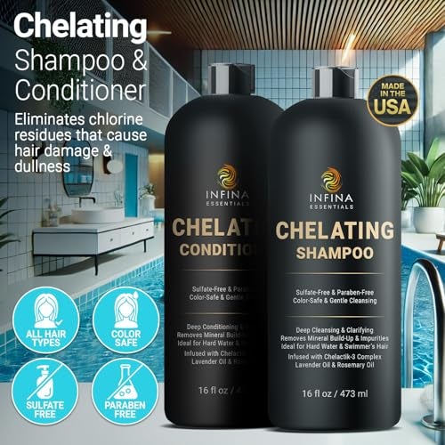 INFINA ESSENTIALS Chelating Clarifying Shampoo and Conditioner for Hard Water & Chlorine Removal | 16 fl oz | Sulfate Free Metal Detox Shampoo for Build Up | Deep Cleansing, Color Safe for Swimmers - Image 3