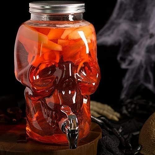 Wringo 4 Litre Skull Glass Iced Drink Dispenser Tap,Glass Lid – Cold Beverage Dispenser for Beer, Water, Cocktails, Detox Drinks & More, Perfect for Parties, Home & Events (WR-07) - Image 2