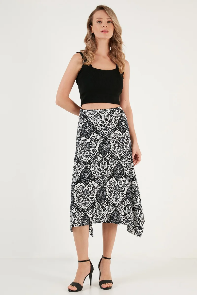 Lela Patterned Slim Cut Asymmetrical Midi Skirt Women's Skirt 5865621