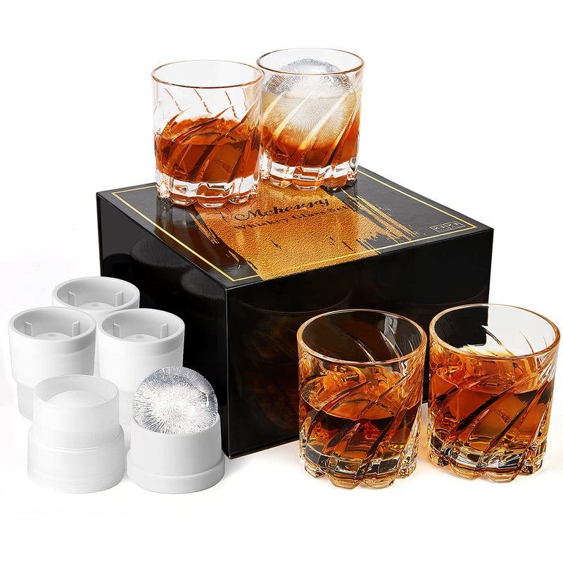 Whiskey Glasses with 4 Iceball molds and a Luxury Box Old Fashioned Whiskey Glasses Gifts for Dad from Daughter Son Kids Best Father Ever Whiskey Glass Gifts for Husband