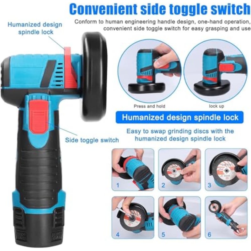 Cordless Angle Grinder, 12V Mini Angle Grinder Cordless Electric Grinding Cutting Polishing Machine Power Tool 2 - Image 4