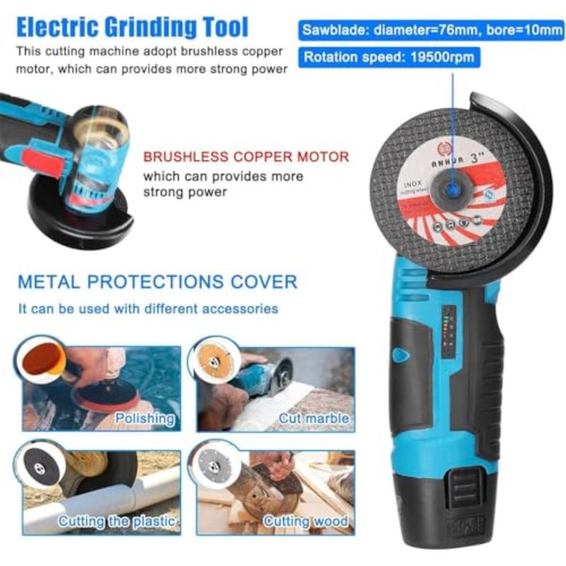 Cordless Angle Grinder, 12V Mini Angle Grinder Cordless Electric Grinding Cutting Polishing Machine Power Tool 2 - Image 3