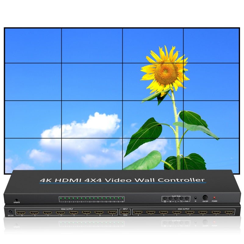 وحدة تحكم بجدار الفيديو بدقة 4K مع مخرج HDMI بـ16 قناة ومدخل بدقة 3840x2160P30 - تشغيل سهل بالتوصيل والتشغيل، وحدة تحكم بجدار فيديو 2x2 مع دعم للتوصيل المتعدد. - Image 2