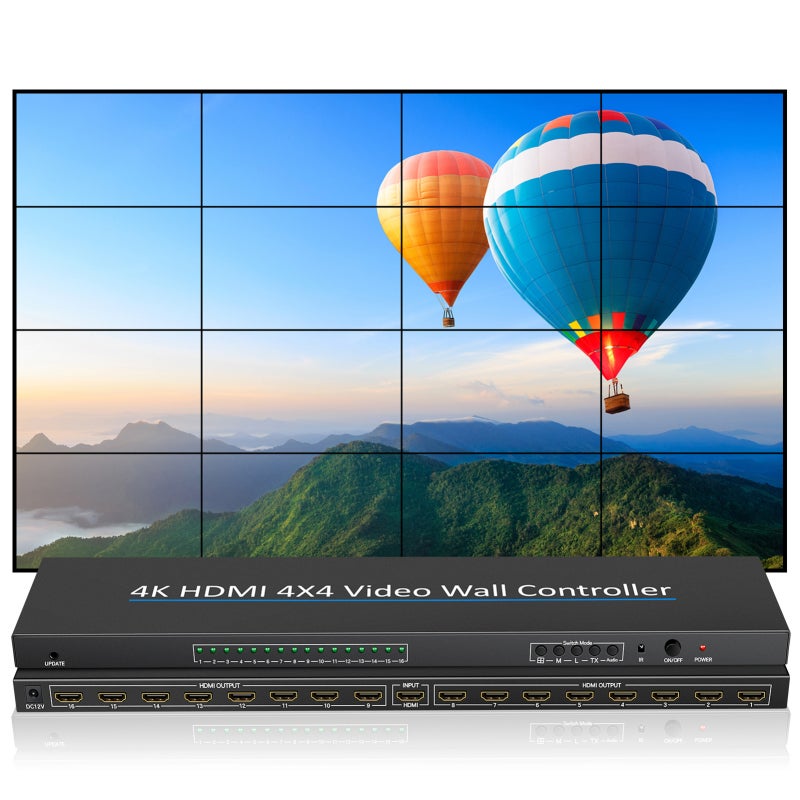وحدة تحكم بجدار الفيديو بدقة 4K مع مخرج HDMI بـ16 قناة ومدخل بدقة 3840x2160P30 - تشغيل سهل بالتوصيل والتشغيل، وحدة تحكم بجدار فيديو 2x2 مع دعم للتوصيل المتعدد. - Image 4