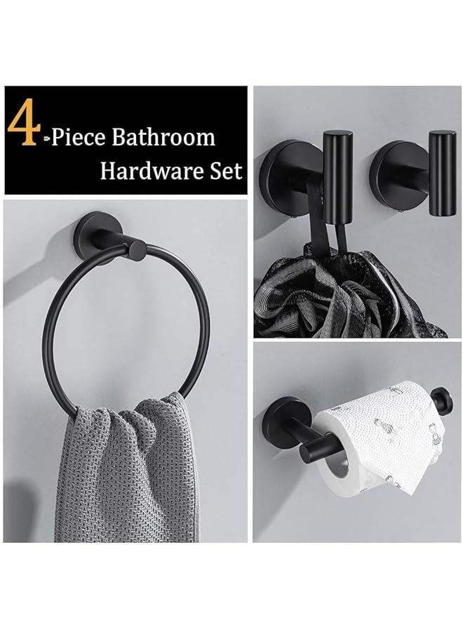 HOOKOR Bathroom Hardware Set,4 Piece Stainless Steel Bathroom Hardware Set Include Hand Towel Ring, Toilet Paper Holder,and 2 Robe Towel Hooks,Bathroom Hardware Accessories Set (Black)  - Image 2
