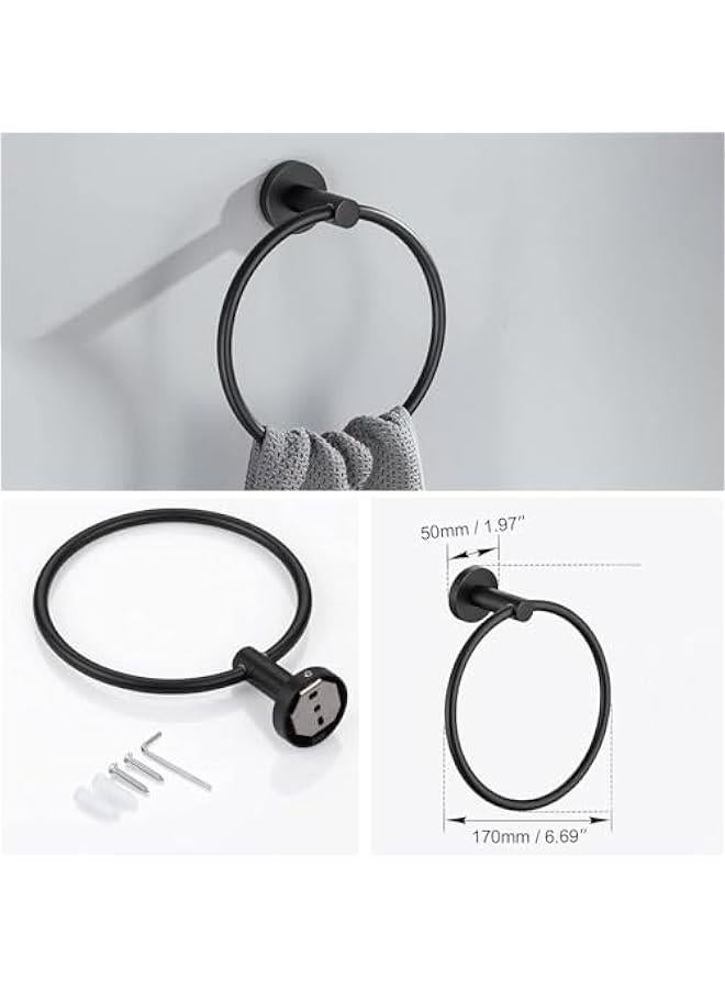 HOOKOR Bathroom Hardware Set,4 Piece Stainless Steel Bathroom Hardware Set Include Hand Towel Ring, Toilet Paper Holder,and 2 Robe Towel Hooks,Bathroom Hardware Accessories Set (Black)  - Image 5