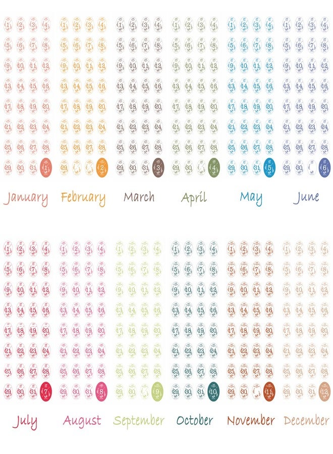 Aixoom 12 Monthly Date Stickers in Colors, 365 Daily Planner Number Stickers, Decorative Sticker Accessories for Customizing Undated Planners, Calendar, Notebooks - Image 3