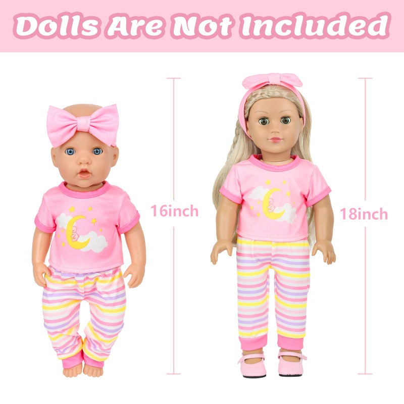 18INDC 3 Sets 14-18 Inch Baby Doll Clothes Outfit 6-Piece Set Bundle - Includes Baby Dolls Outfits Dress Headband Tops and Pants Pajamas for 43cm New Born Baby Dolls - Image 4