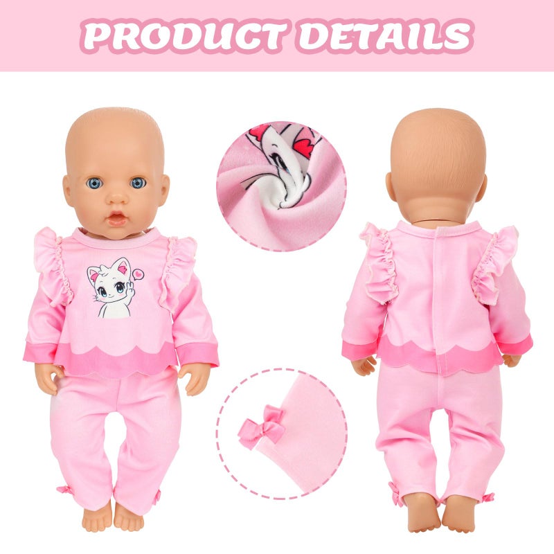 18INDC 3 Sets 14-18 Inch Baby Doll Clothes Outfit 6-Piece Set Bundle - Includes Baby Dolls Outfits Dress Headband Tops and Pants Pajamas for 43cm New Born Baby Dolls - Image 2