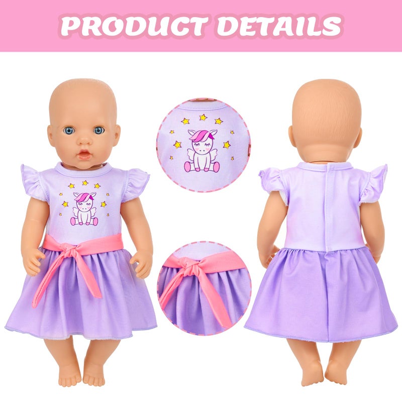 18INDC 3 Sets 14-18 Inch Baby Doll Clothes Outfit 6-Piece Set Bundle - Includes Baby Dolls Outfits Dress Headband Tops and Pants Pajamas for 43cm New Born Baby Dolls - Image 3