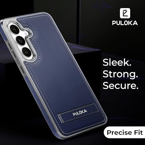 PULOKA Chrome Leather Back Case - Compatible with Samsung Galaxy S25 - Luxury Bumper Case - Flexible Vegan Leather - Electroplated Sides - Full Camera Protetection & Raised Edges - Blue - Image 2