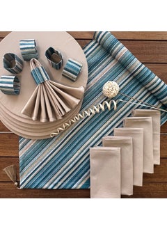 PatternIzmir American Service Linen Effect Pattern Set 6 Underlay, 6 Fabric Napkins, 6 Napkin Rings and Runner Cover Combination 2