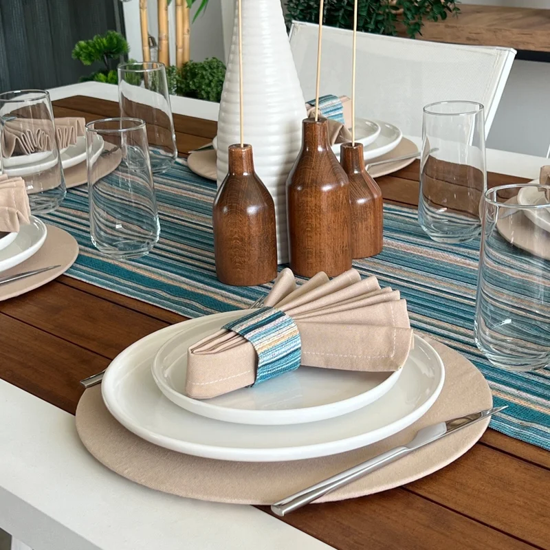 Desenİzmir PatternIzmir American Service Linen Effect Pattern Set 6 Underlay, 6 Fabric Napkins, 6 Napkin Rings and Runner Cover Combination 2