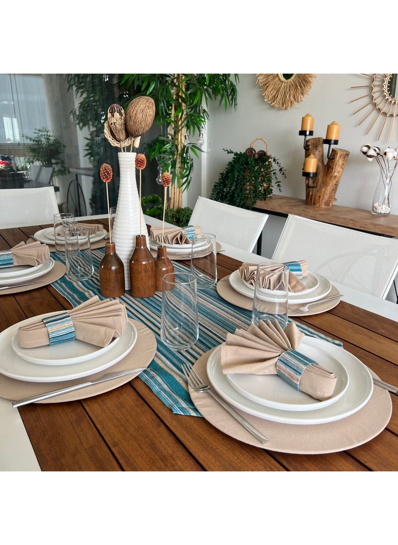 Desenİzmir - PatternIzmir American Service Linen Effect Pattern Set 6 Underlay, 6 Fabric Napkins, 6 Napkin Rings and Runner Cover Combination 2 - Image 1