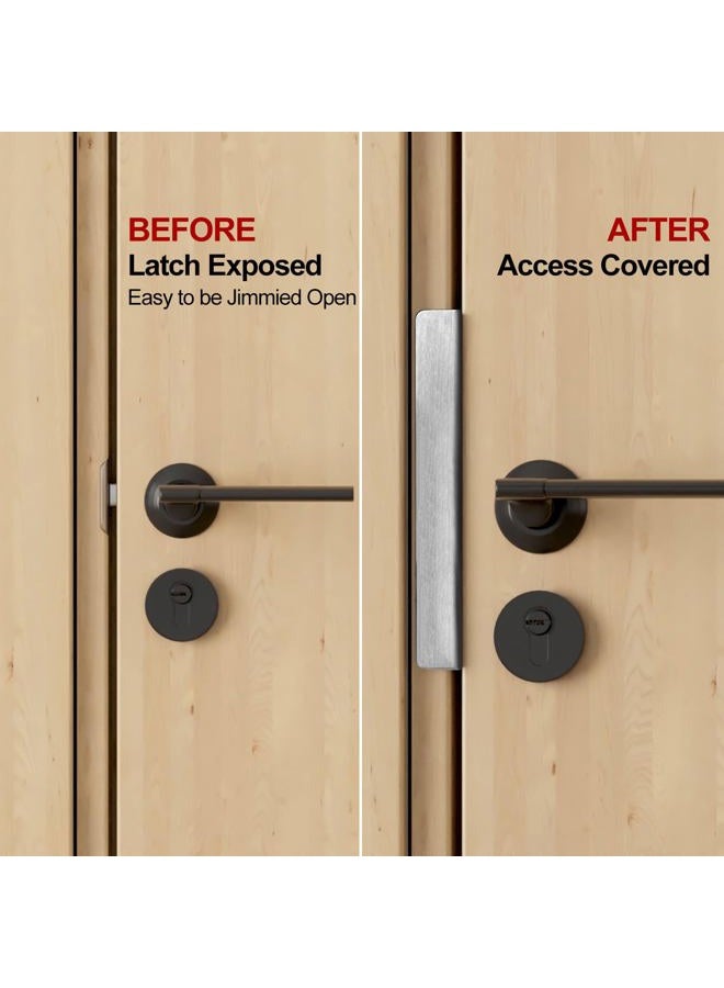 MOSECYOU Door Latch Guard Plate 7” with 1” Offset Cover, Satin Nickel, Outswing Door Security Protector Shield, Heavy Duty Version, Door Knob/Deadbolt Latch Protector Plate (1 Pack) - Image 2
