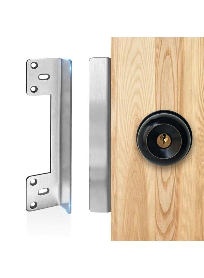 MOSECYOU Door Latch Guard Plate 7” with 1” Offset Cover, Satin Nickel, Outswing Door Security Protector Shield, Heavy Duty Version, Door Knob/Deadbolt Latch Protector Plate (1 Pack) - Image 1