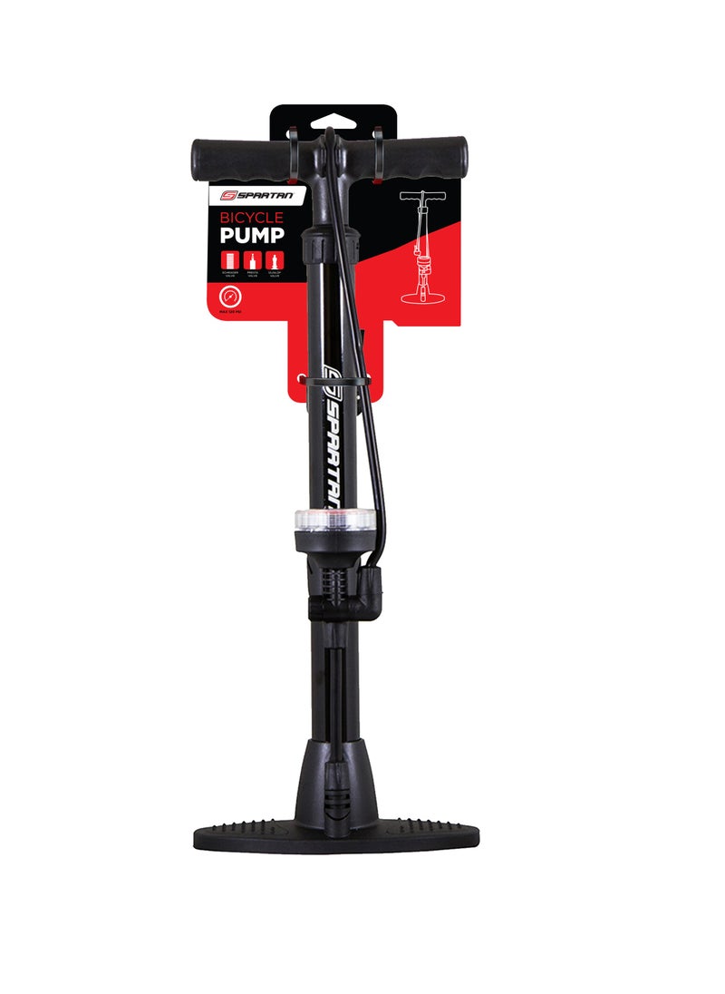 Spartan Bicycle Floor Pump with Dual Valve Head - Fits Schrader and Presta Valves, High Pressure up to 120 PSI, Comfortable T-Handle Grips,  Ideal for bike tires, sports equipment, Inflatable toys and More  - Image 1