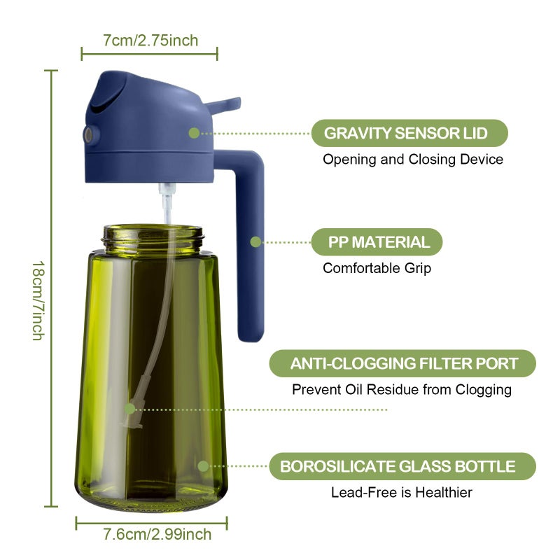 ‎YARRAMATE Yarramate 16Oz/470Ml Dark Green Oil Sprayer For Cooking With Stickers  Food-Grade Premium 2 In 1 Olive Oil Dispenser Bottle For Kitchen Gadgets  Air Fryer  Salad  Frying  Bbq (Navy) - Image 2
