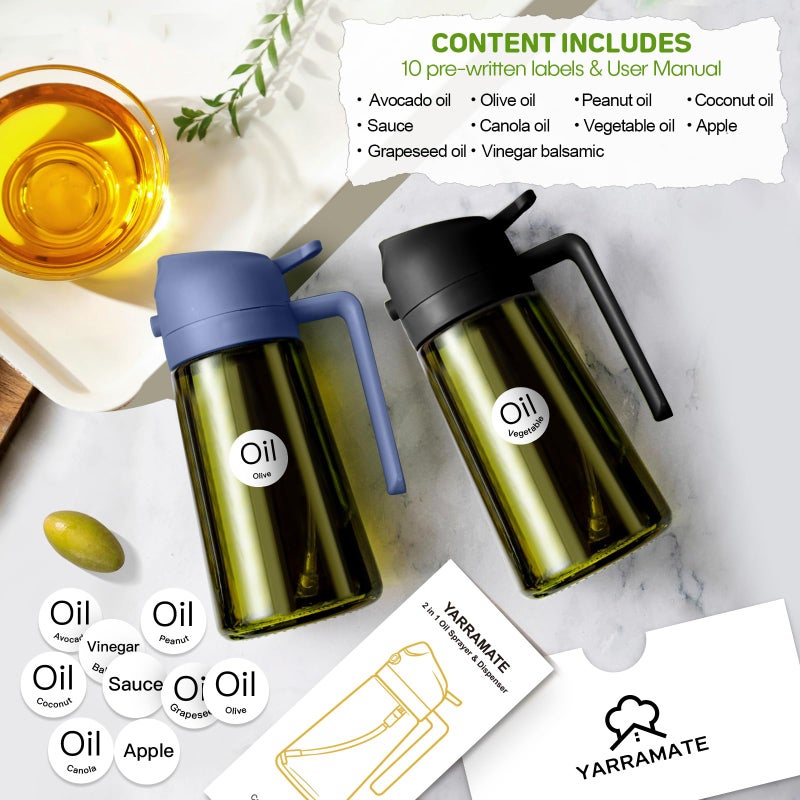 ‎YARRAMATE Yarramate 16Oz/470Ml Dark Green Oil Sprayer For Cooking With Stickers  Food-Grade Premium 2 In 1 Olive Oil Dispenser Bottle For Kitchen Gadgets  Air Fryer  Salad  Frying  Bbq (Navy) - Image 4