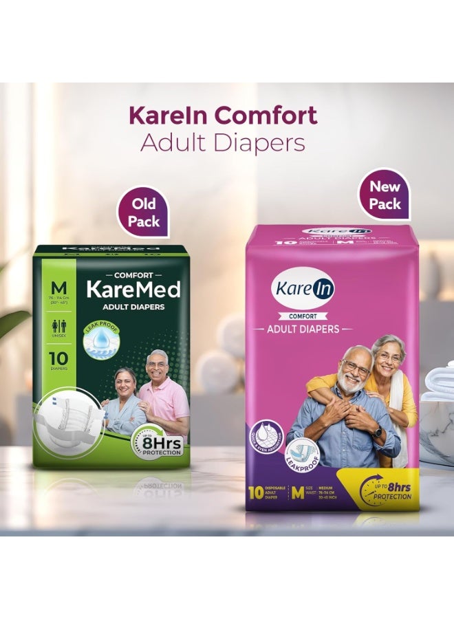 Karein Comfort Adult Diaper Tape M Size, Medium, Waist (75-100 cm 30"-40"), 10 Unit, Long Protection Hour, Unisex, Quick & Even Absorption, Anti-Bacterial, Leakproof, Odour Control, Wetness Indicator - Image 2