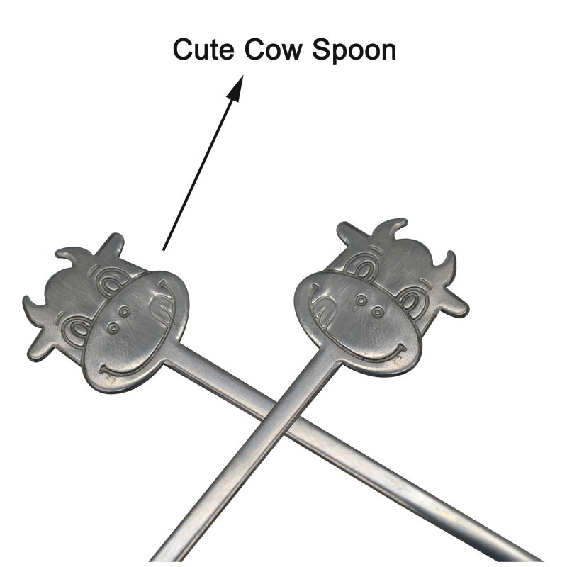 مايداهوي Maydahui 2 قطعة ملعقة بقرة 5.9 بوصة 18/10 (304) ملعقة قهوة من الفولاذ المقاوم للصدأ ملعقة حلوى على شكل حيوانات كرتونية أدوات مطبخ لشرب الشاي بالسكر وتحريك الآيس كريم - Image 3