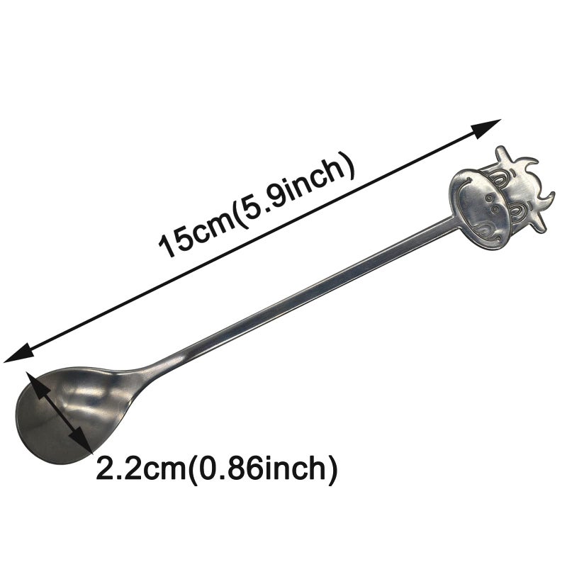 مايداهوي Maydahui 2 قطعة ملعقة بقرة 5.9 بوصة 18/10 (304) ملعقة قهوة من الفولاذ المقاوم للصدأ ملعقة حلوى على شكل حيوانات كرتونية أدوات مطبخ لشرب الشاي بالسكر وتحريك الآيس كريم - Image 2