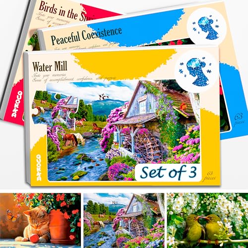 QUOKKA 63 Piece Dementia Activities for Adults  3 Set Dementia Puzzles for Elderly  Large Piece Gifts Products for Seniors  Alzheimers Jigsaw Puzzle Games for Adults with Birds and Cats - Image 1
