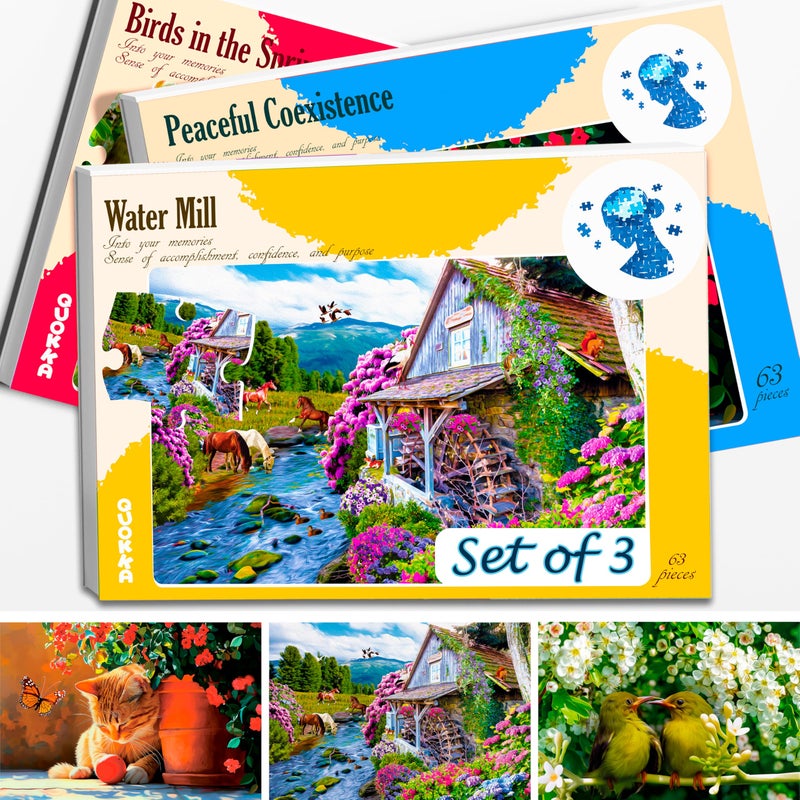QUOKKA 63 Piece Dementia Activities for Adults  3 Set Dementia Puzzles for Elderly  Large Piece Gifts Products for Seniors  Alzheimers Jigsaw Puzzle Games for Adults with Birds and Cats - Image 2