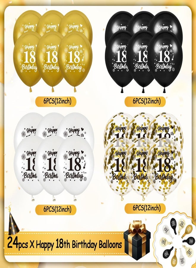 Yoirrat 18th Birthday Balloons for Boys - 24Pcs Black, Gold, White Party Decorations for Girls - Happy Birthday Decor Supplies - Image 4