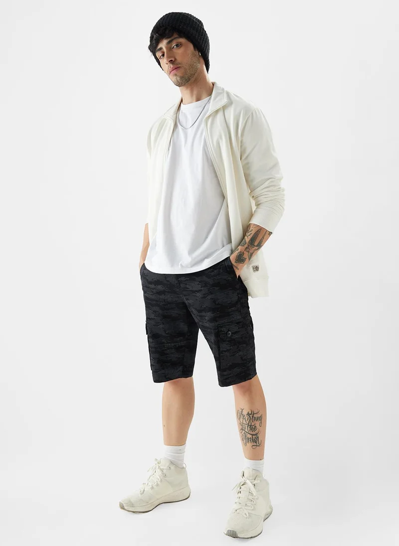 The Souled Store The Souled Store Men TSS Originals Black Camo Solid Regular Fit Cargo Shorts