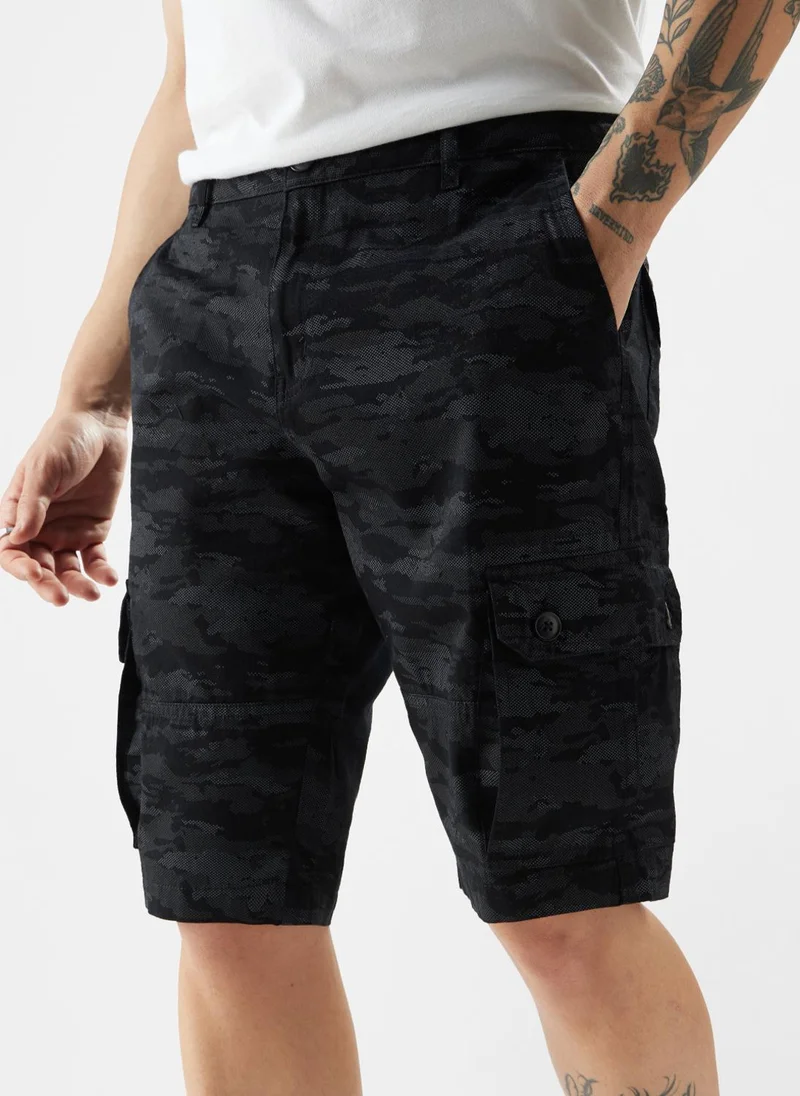 The Souled Store The Souled Store Men TSS Originals Black Camo Solid Regular Fit Cargo Shorts